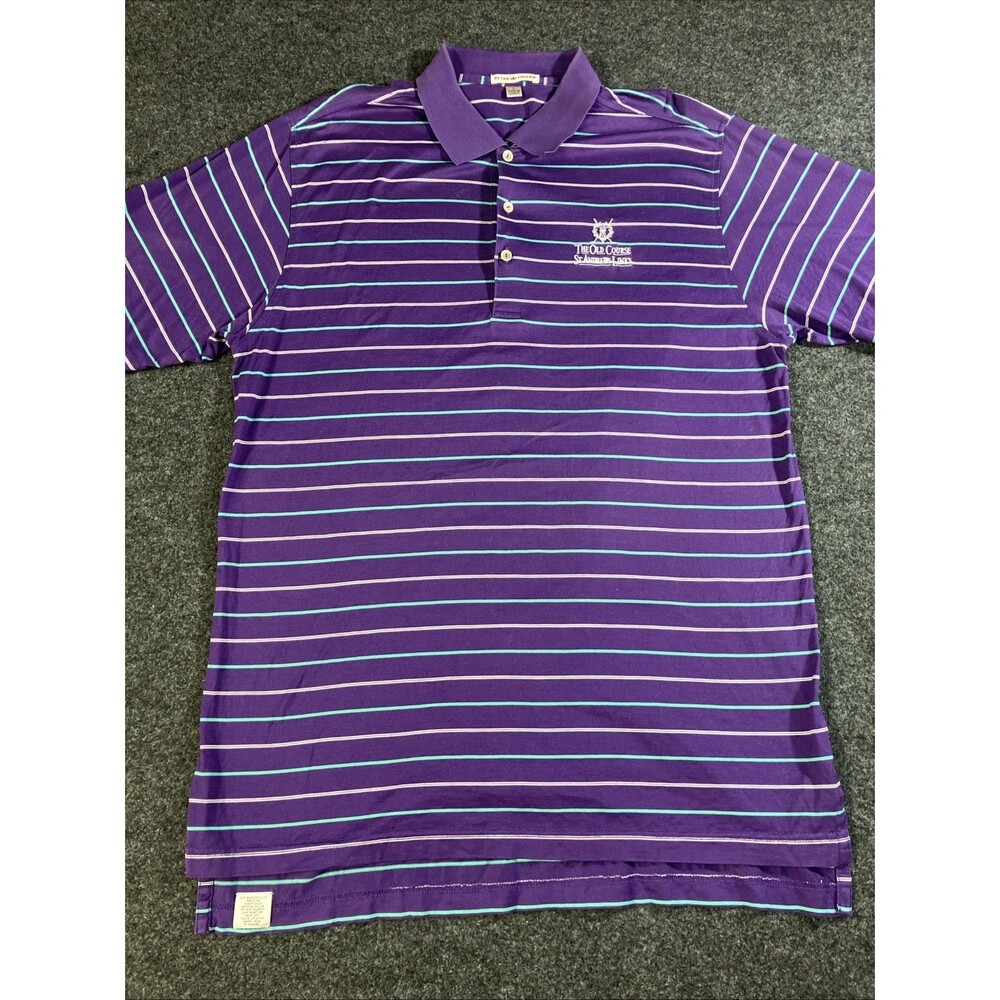 Peter Millar Polo Shirt Men L Purple Striped Old Course St Andrews Links Golf